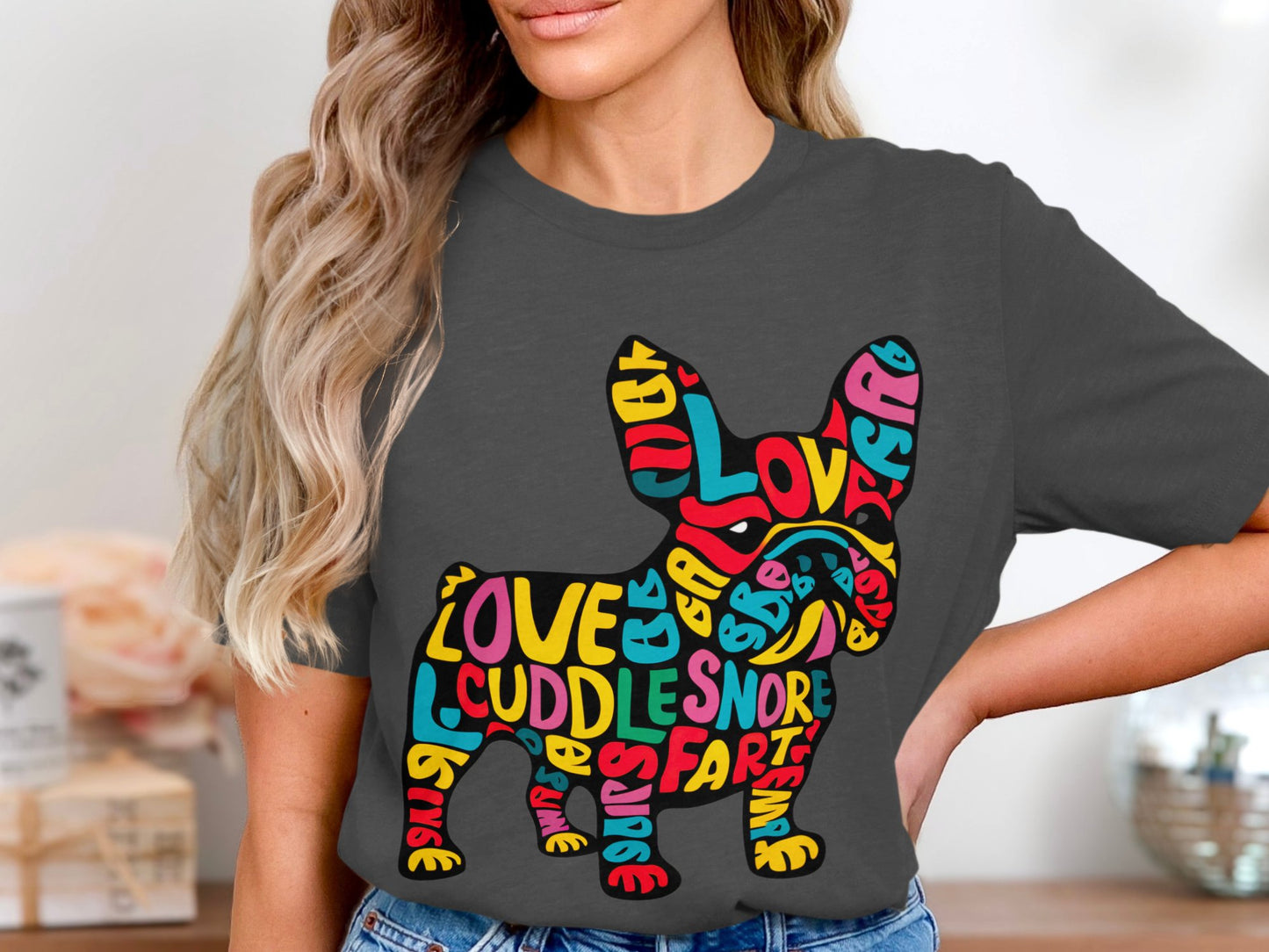 French Bulldog Affection - Colorful Word Cloud Tee