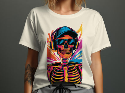 Vibrant Skull Beats - Abstract Skeleton Graphic Tee
