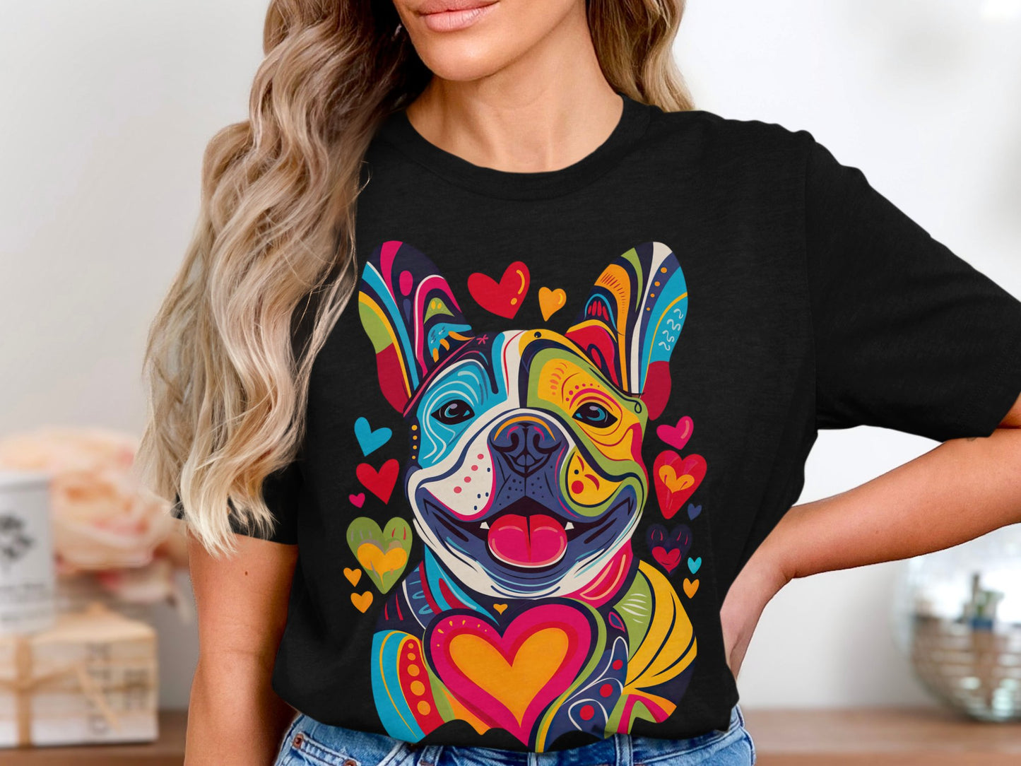 French Bulldog Festival of Hearts Tee - Vibrant & Loving