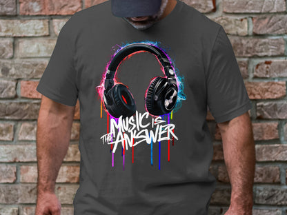 DJ Headphones - 'Music Is The Answer' Graffiti Headphones Tee