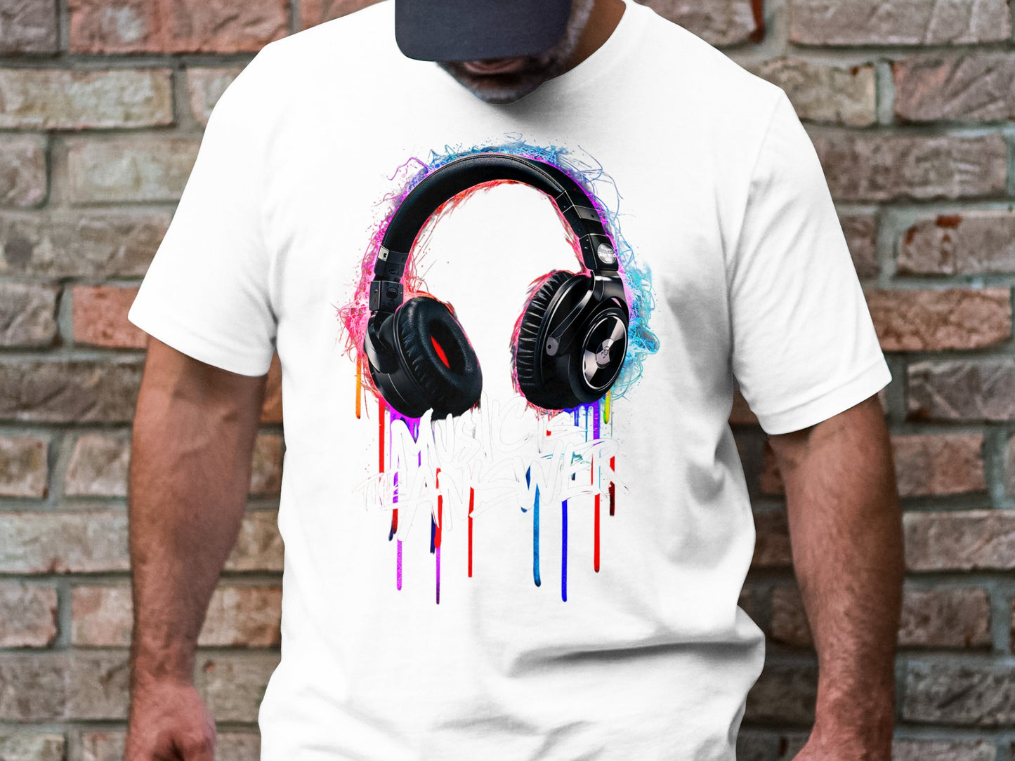 DJ Headphones - 'Music Is The Answer' Graffiti Headphones Tee