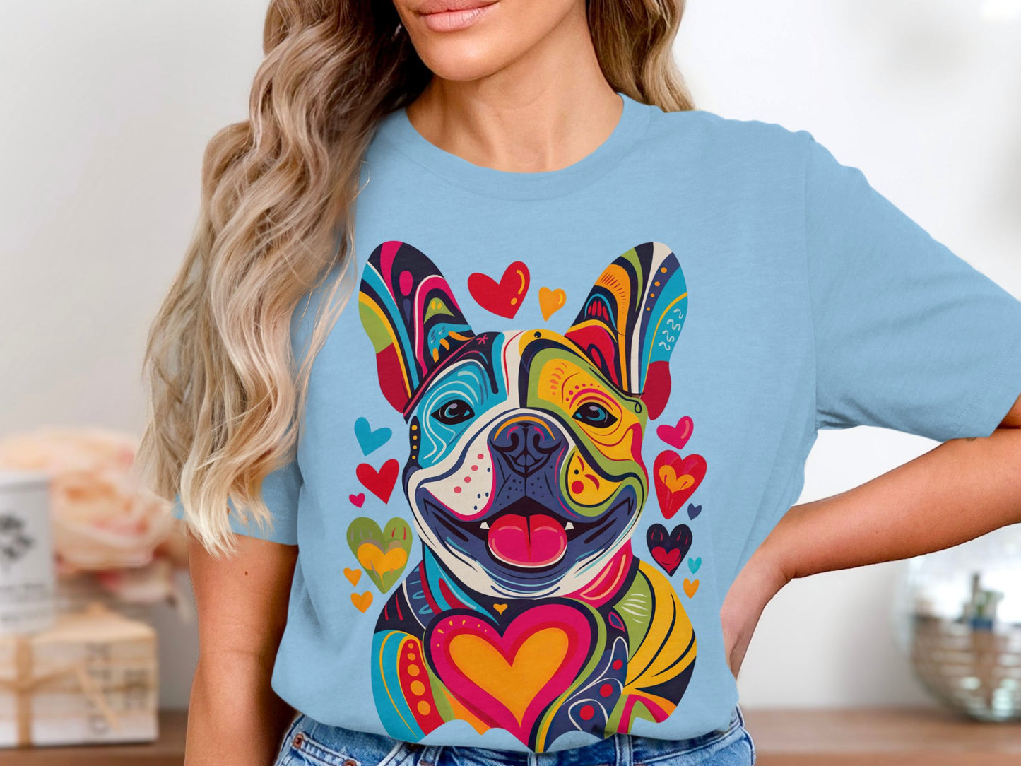 French Bulldog Festival of Hearts Tee - Vibrant & Loving