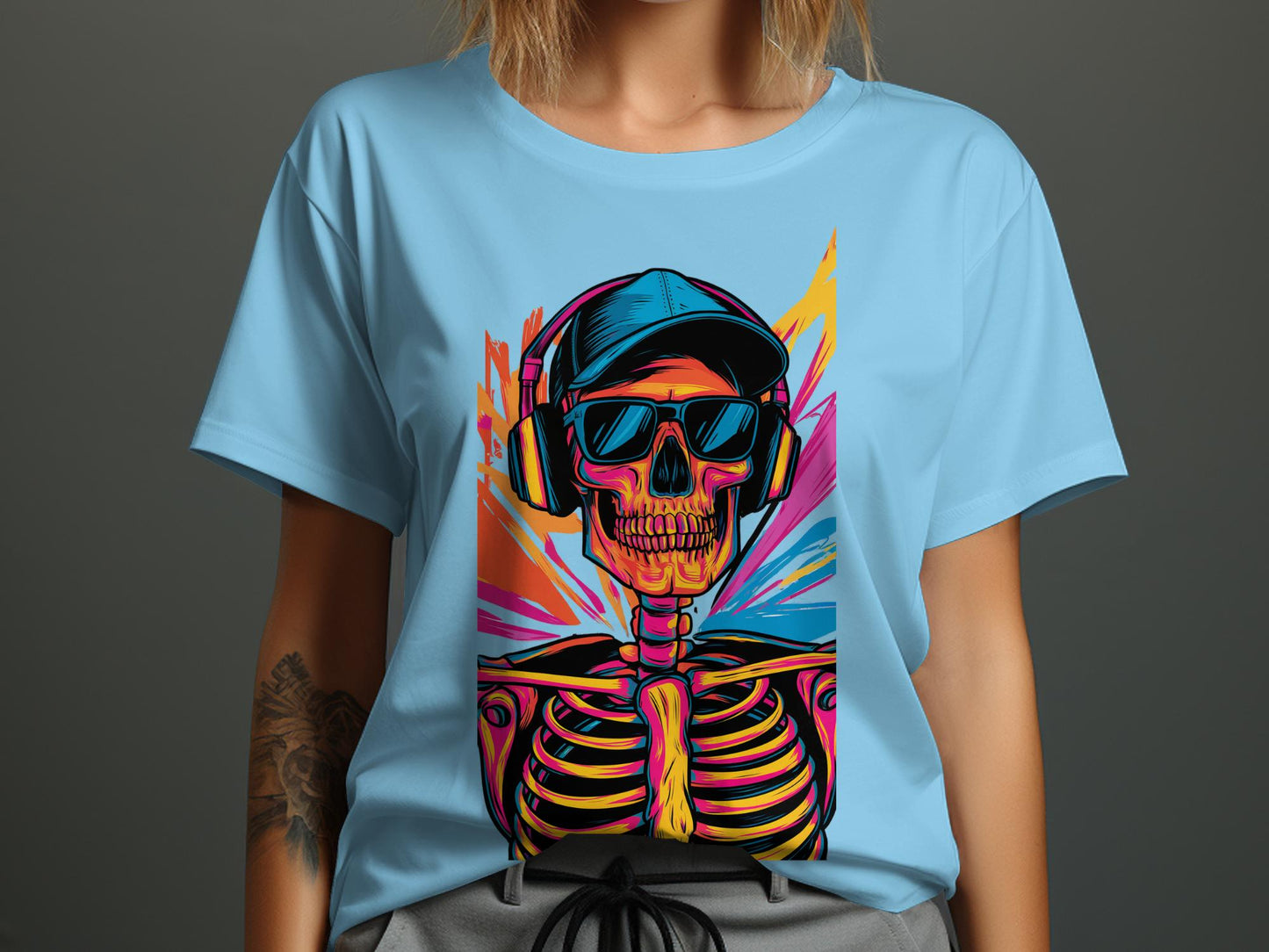 Vibrant Skull Beats - Abstract Skeleton Graphic Tee