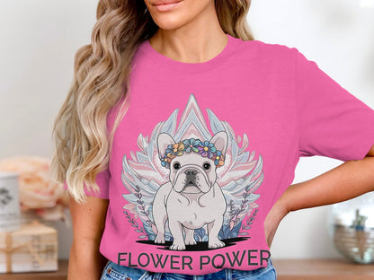 Flower Power Bulldog - Adorable French Bulldog Graphic Tee