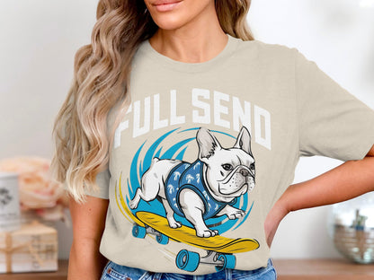 Full Send Bulldog - Skateboarding Dog Tee with Tropical Flair