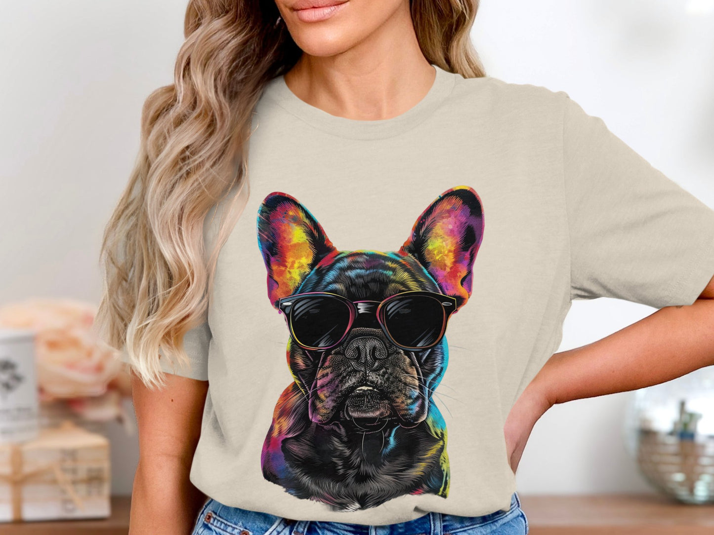 Vibrant Pup Tee - Frenchie Charm with a Colorful Twist!