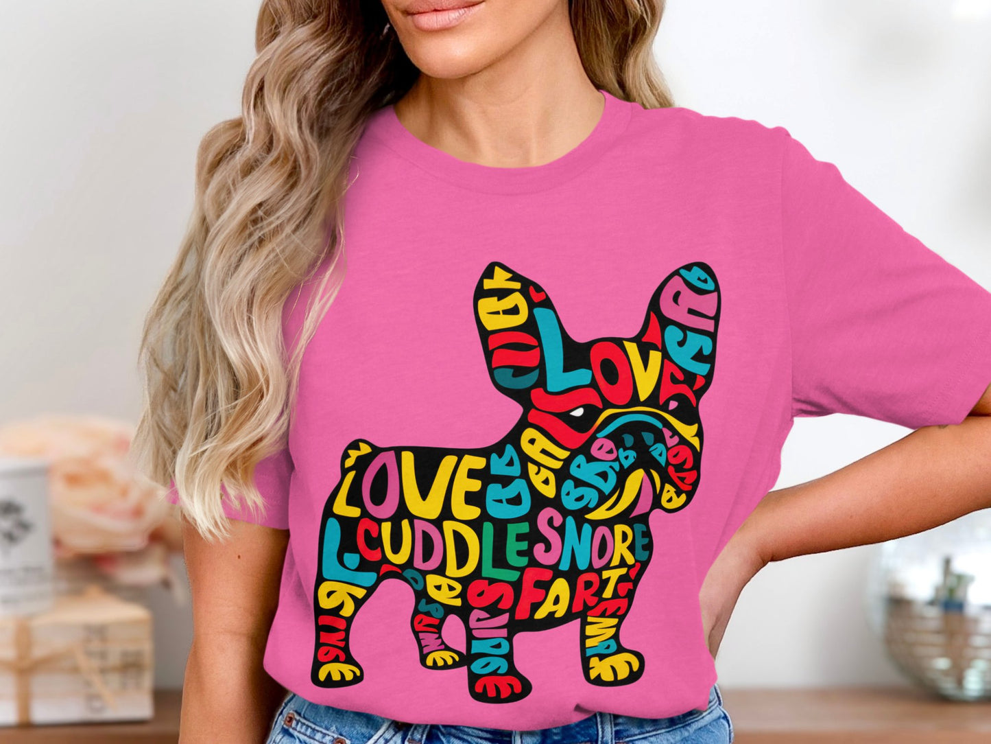 French Bulldog Affection - Colorful Word Cloud Tee