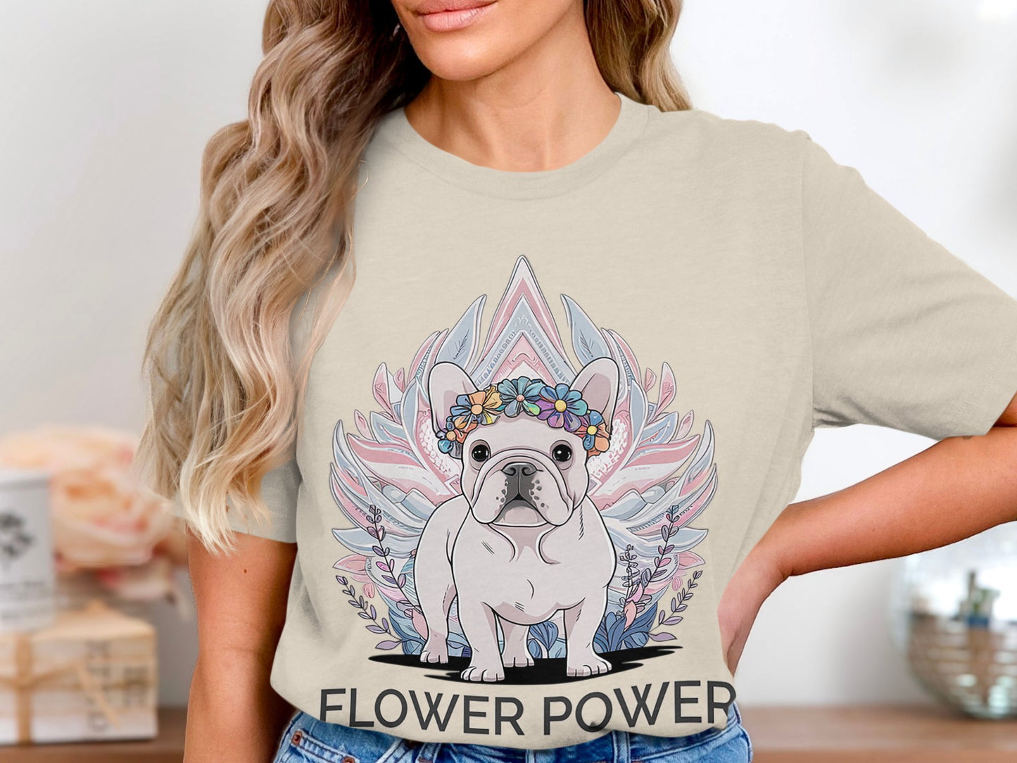 Flower Power Bulldog - Adorable French Bulldog Graphic Tee