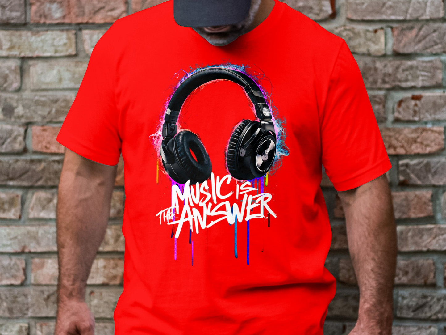 DJ Headphones - 'Music Is The Answer' Graffiti Headphones Tee