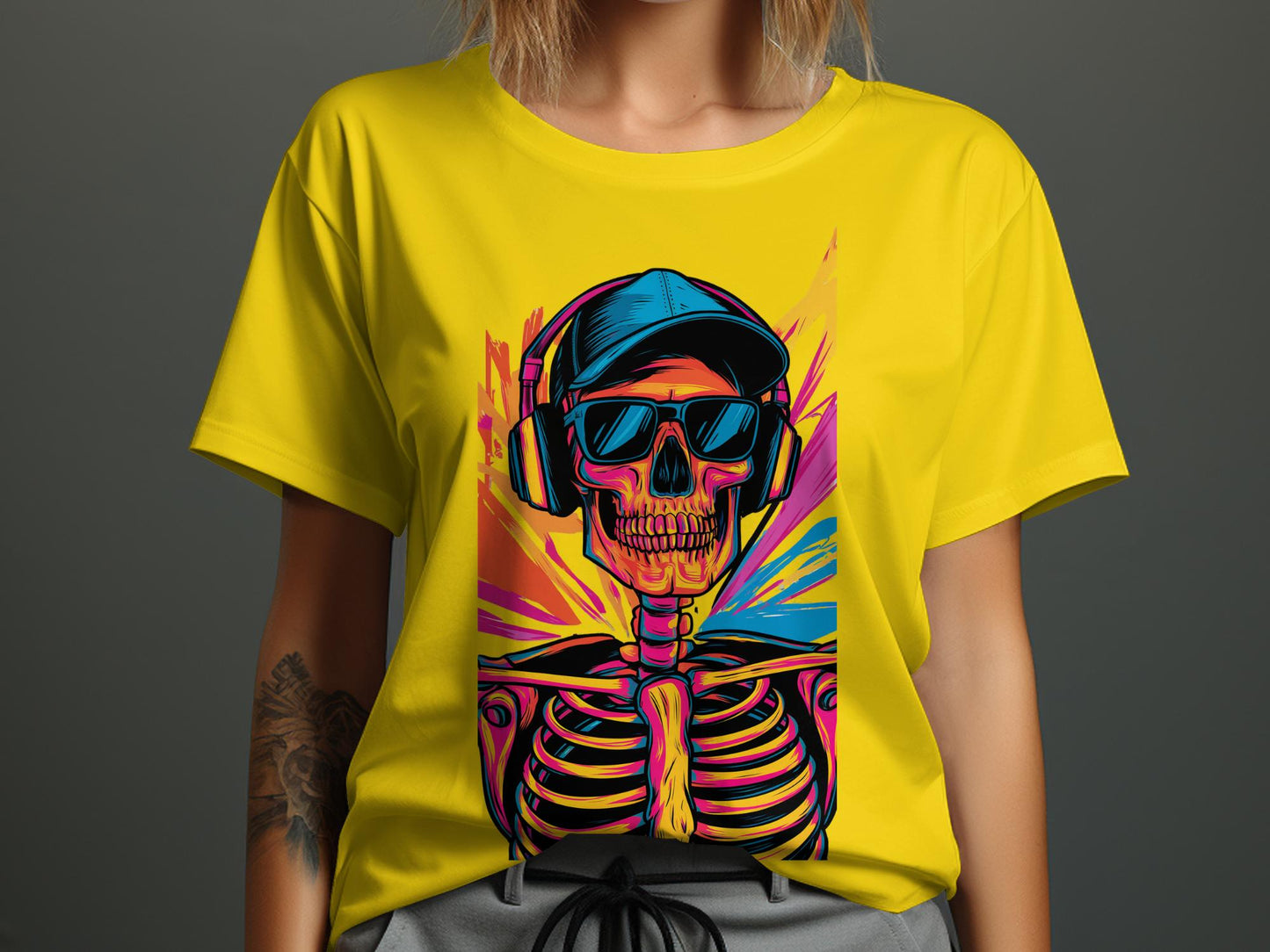 Vibrant Skull Beats - Abstract Skeleton Graphic Tee