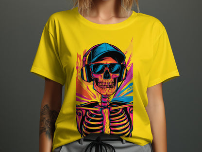 Vibrant Skull Beats - Abstract Skeleton Graphic Tee