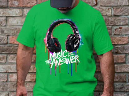 DJ Headphones - 'Music Is The Answer' Graffiti Headphones Tee