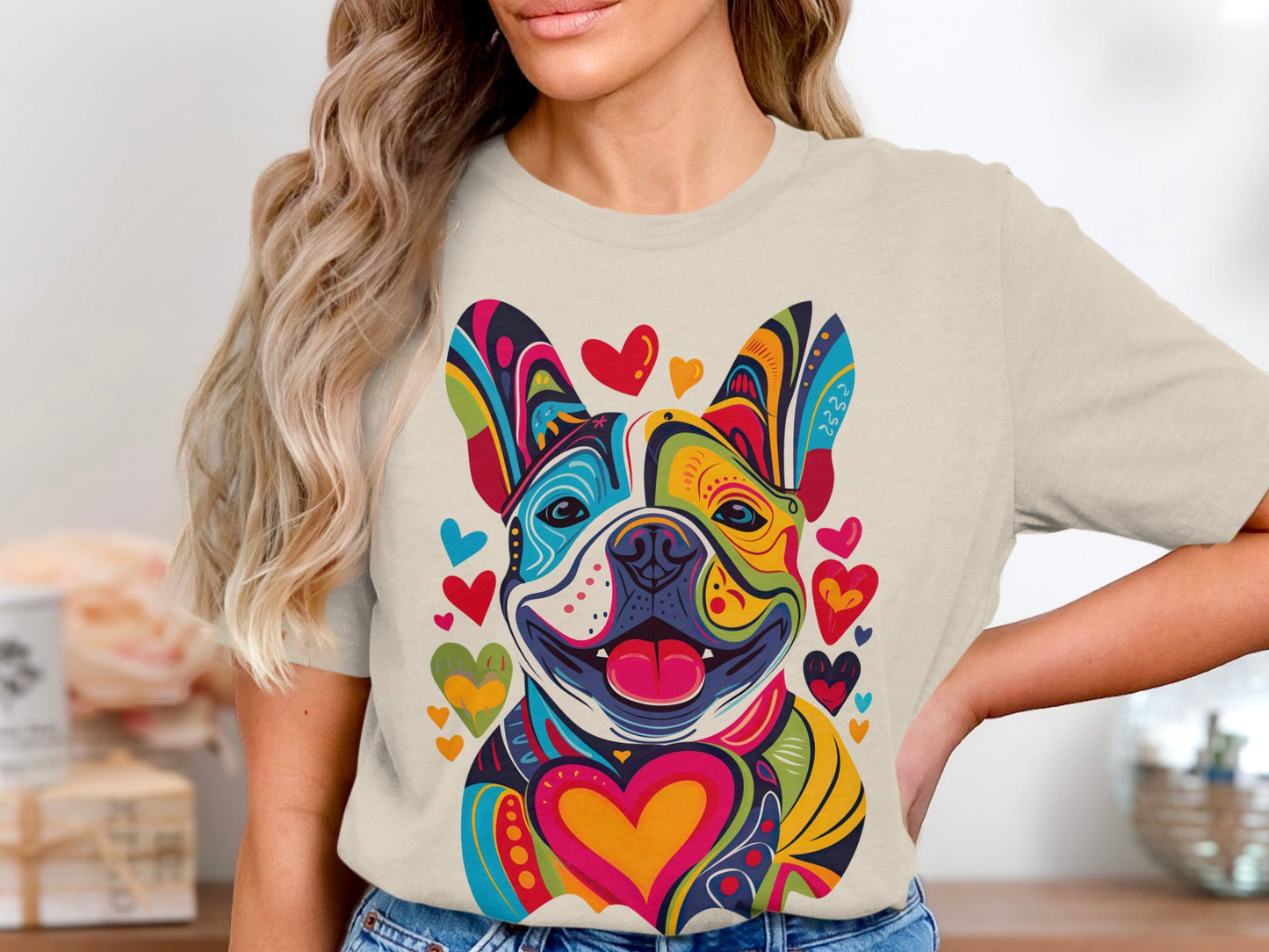 French Bulldog Festival of Hearts Tee - Vibrant & Loving
