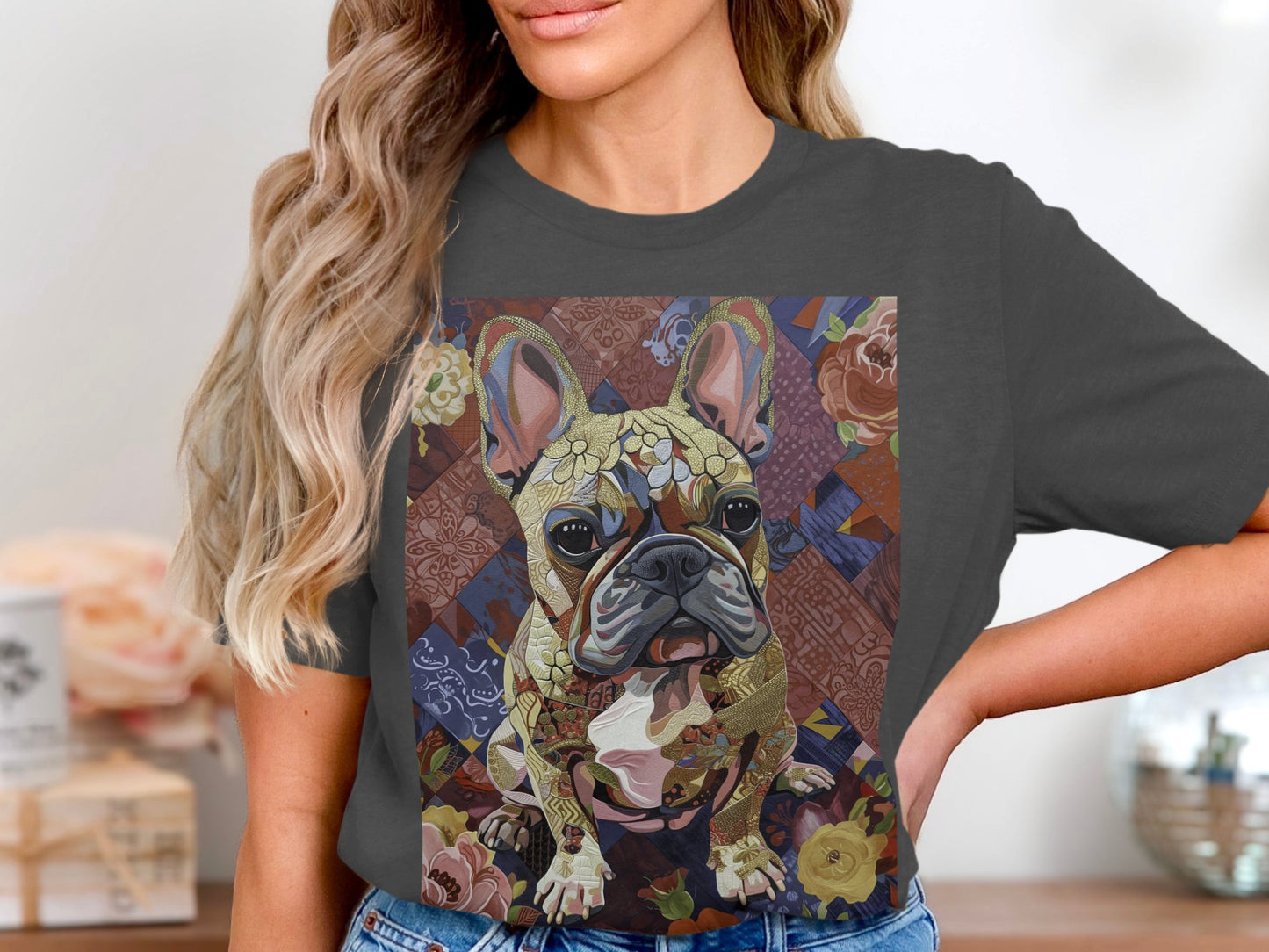 Frenchie in Floral Tee - Petals of Personality
