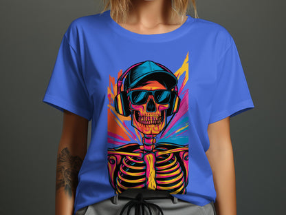 Vibrant Skull Beats - Abstract Skeleton Graphic Tee