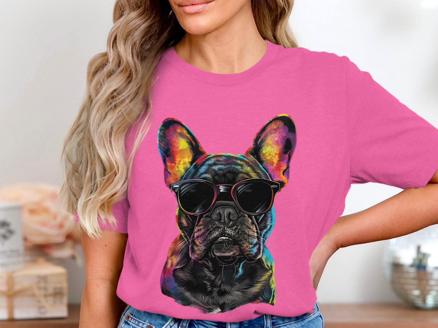 Vibrant Pup Tee - Frenchie Charm with a Colorful Twist!