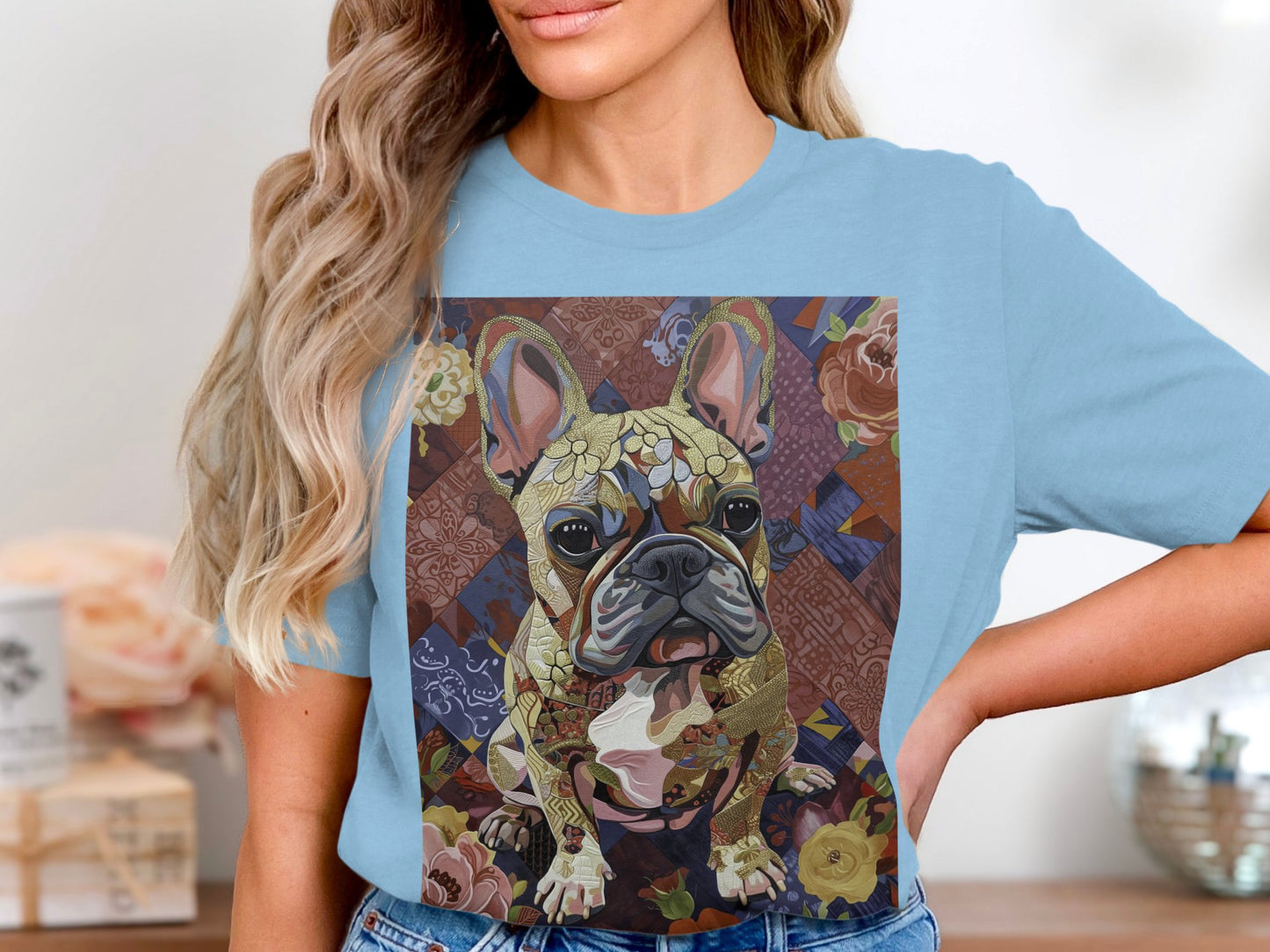 Frenchie in Floral Tee - Petals of Personality