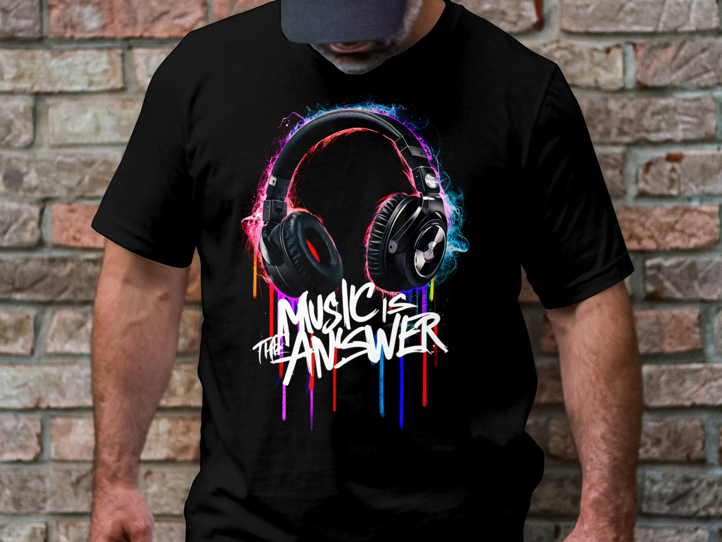 DJ Headphones - 'Music Is The Answer' Graffiti Headphones Tee