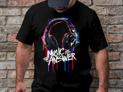 DJ Headphones - 'Music Is The Answer' Graffiti Headphones Tee