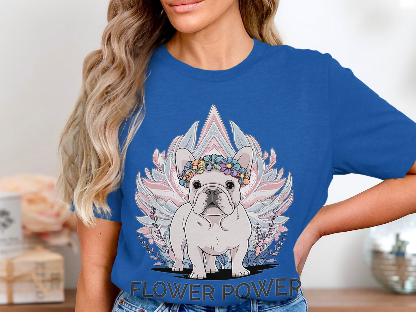 Flower Power Bulldog - Adorable French Bulldog Graphic Tee