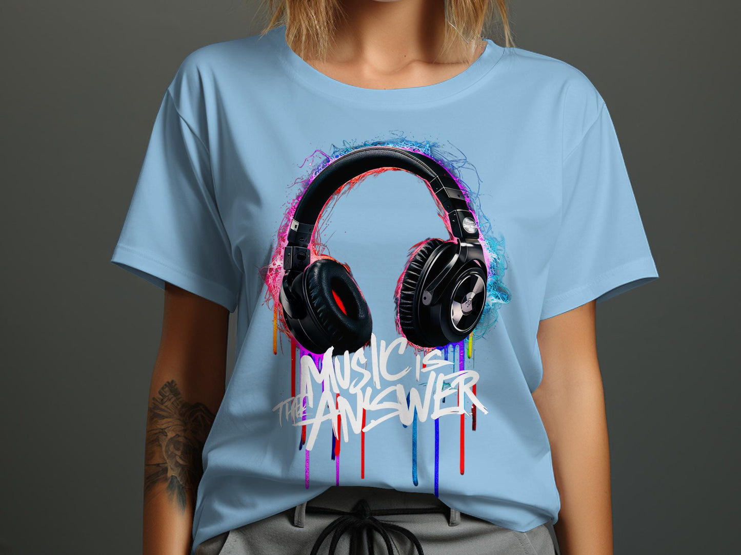DJ Headphones - 'Music Is The Answer' Graffiti Headphones Tee