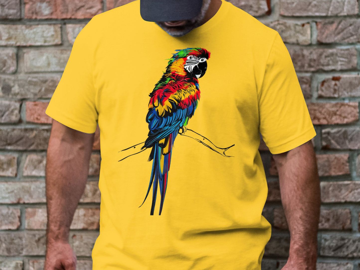 Asemic Avian Echoes - Colorful Parrot in Abstract Script Art Tee