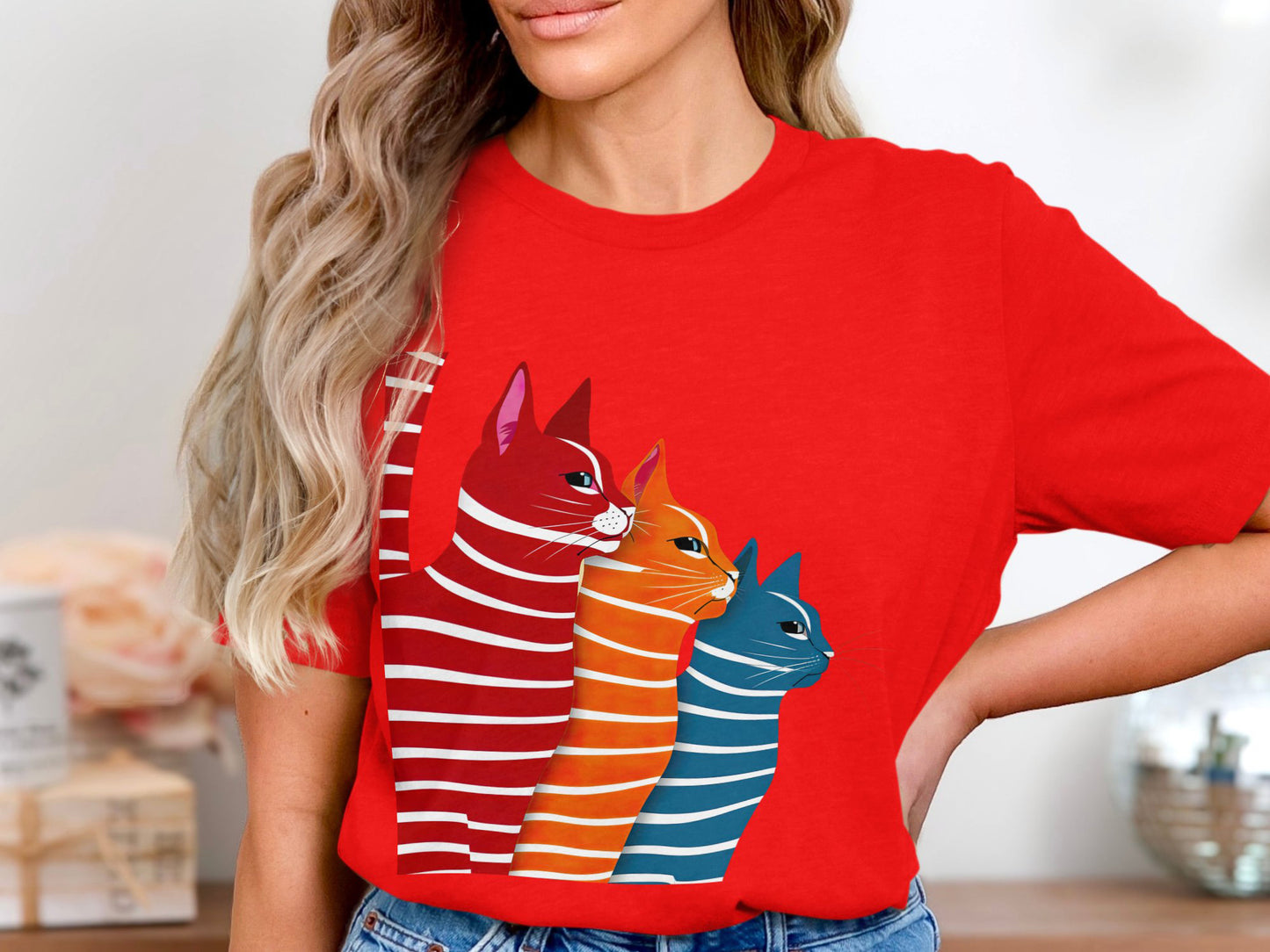 Colorful Whiskers Tee - Vivid Feline Trio