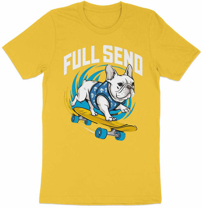 Full Send Bulldog - Skateboarding Dog Tee with Tropical Flair
