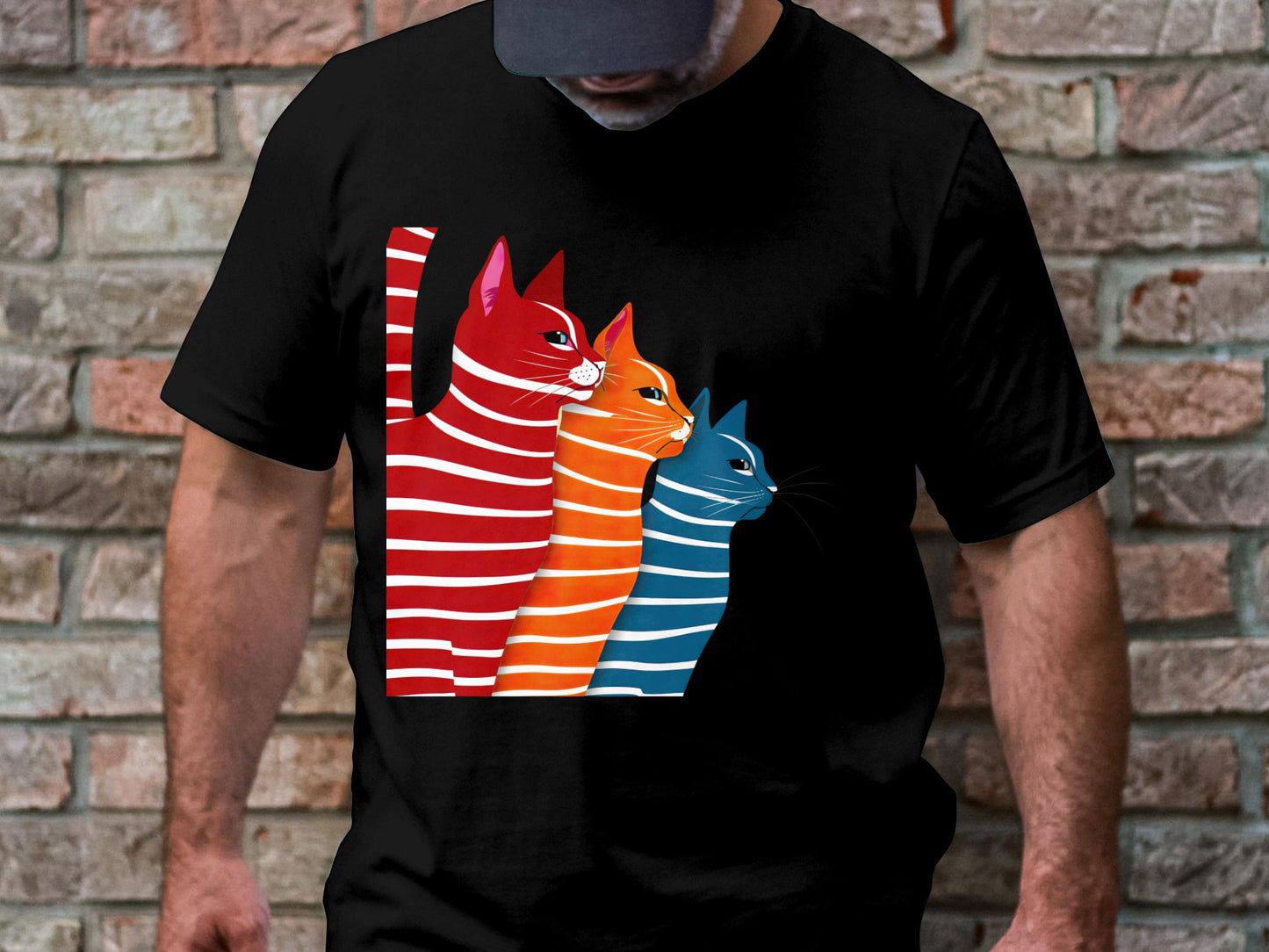 Colorful Whiskers Tee - Vivid Feline Trio