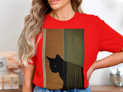 Nocturnal Gaze Cat Tee - Artistic Whiskers & Midnight Mystery