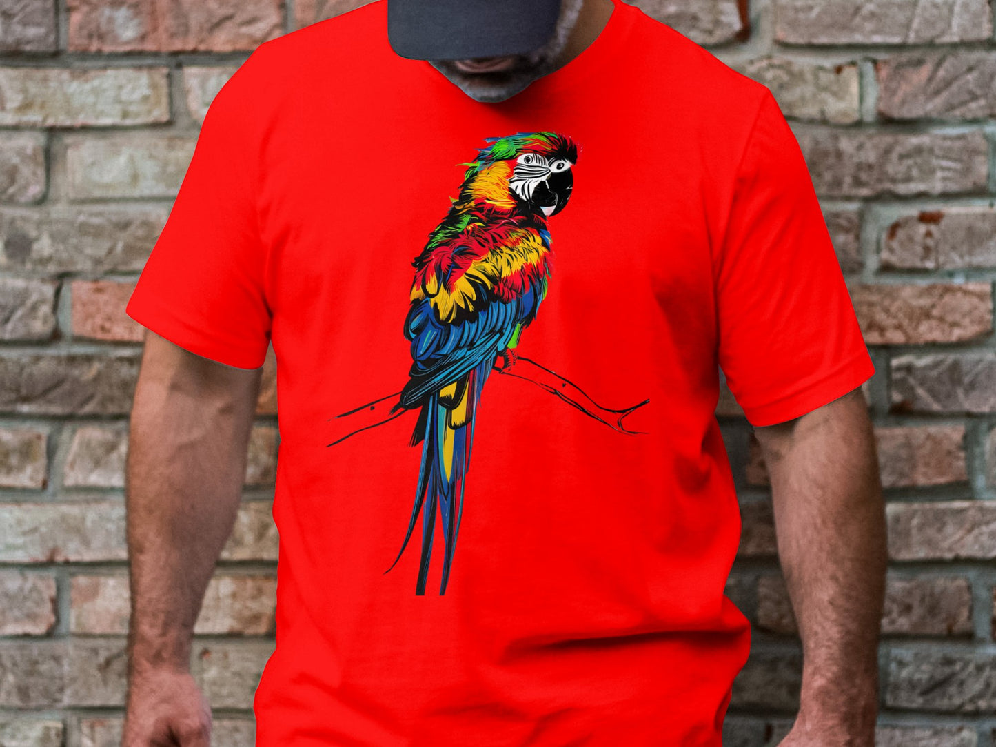 Asemic Avian Echoes - Colorful Parrot in Abstract Script Art Tee