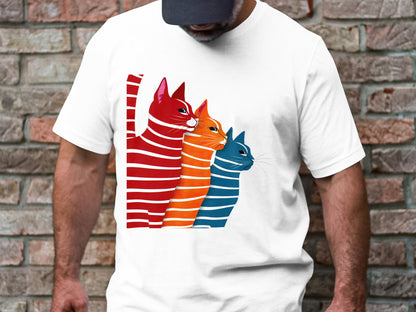 Colorful Whiskers Tee - Vivid Feline Trio