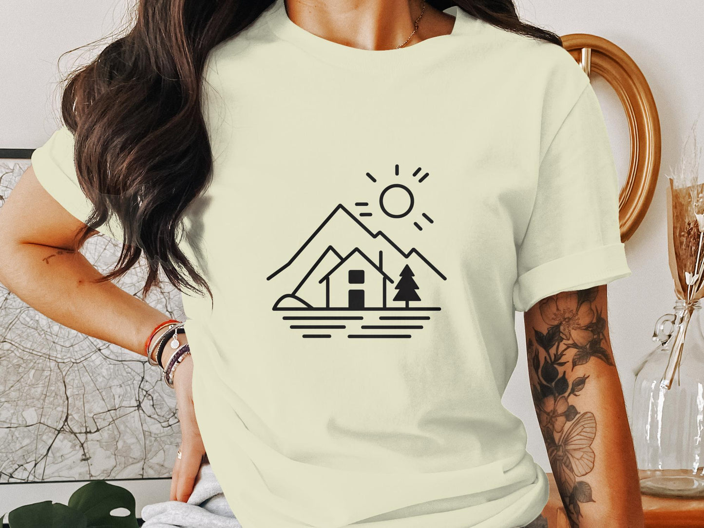 Mountain Retreat Line Art Tee - Serene Wilderness Escape