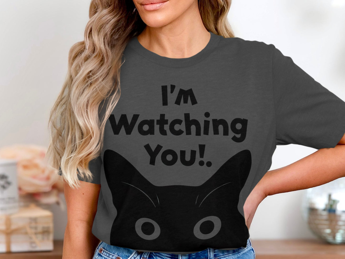 I'm Watching You! Cat Silhouette Tee - Whimsical Feline Fashion