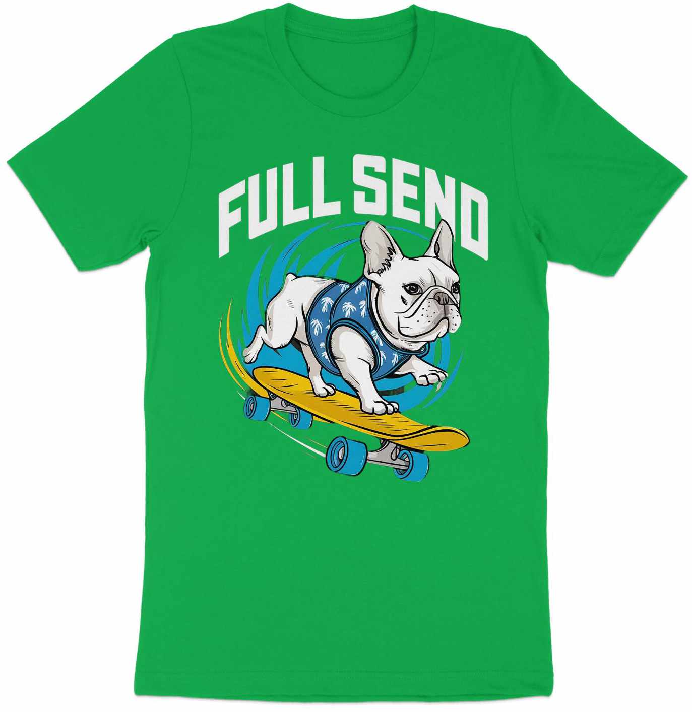 Full Send Bulldog - Skateboarding Dog Tee with Tropical Flair