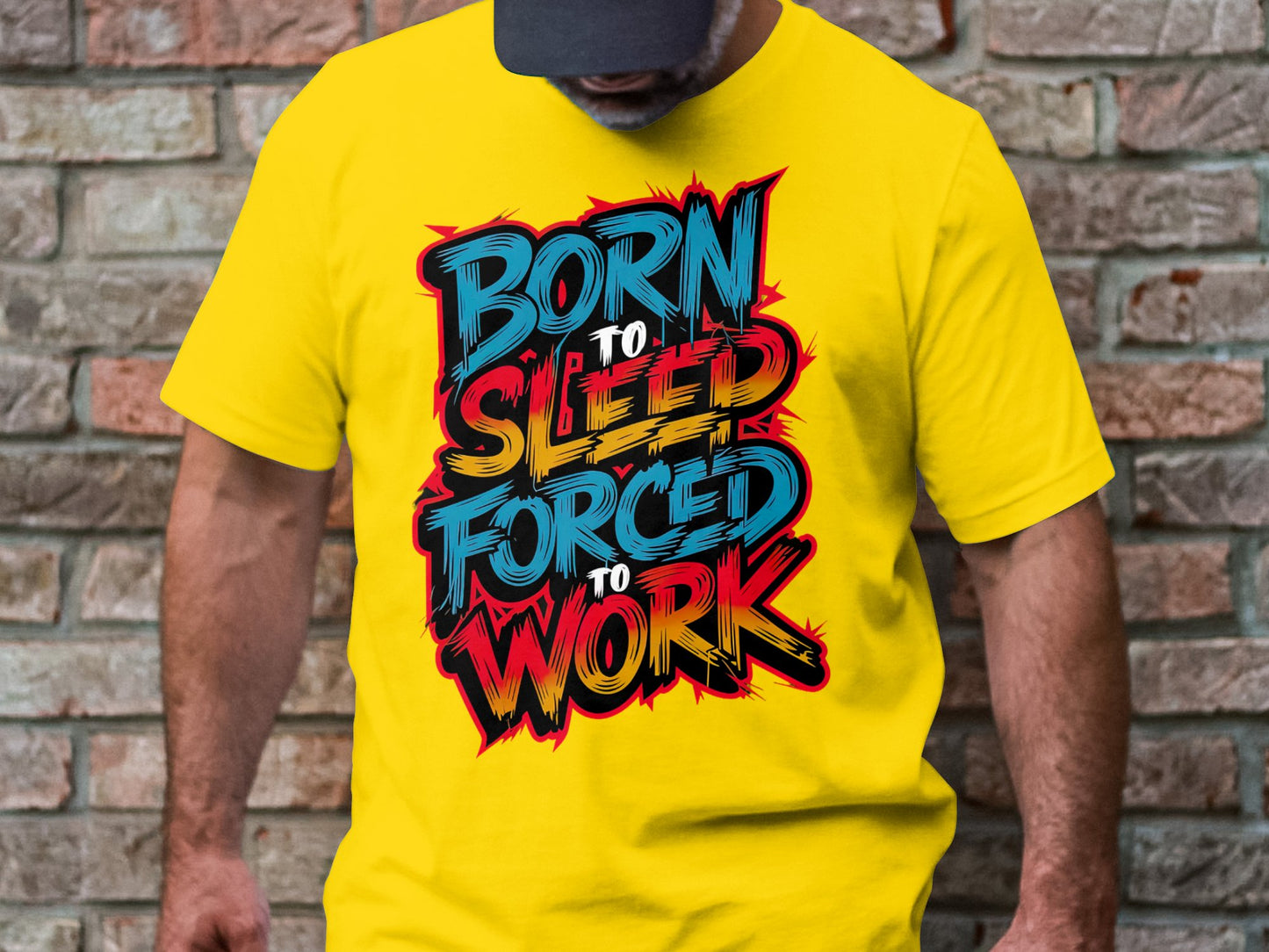 Born to Sleep, Forced to Work - Colorful Graffiti-Style Tee