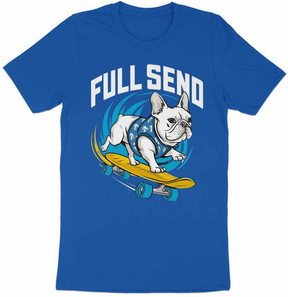 Full Send Bulldog - Skateboarding Dog Tee with Tropical Flair