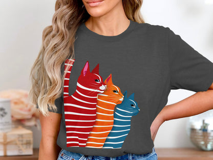 Colorful Whiskers Tee - Vivid Feline Trio