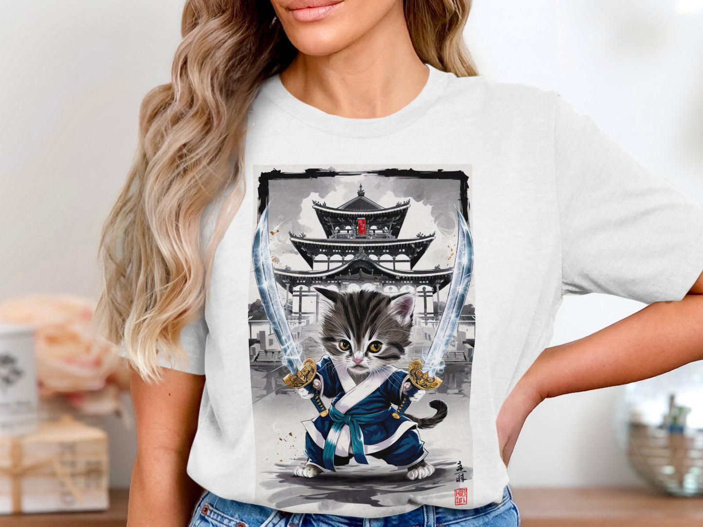 Samurai Kitten - Epic Warrior Cat Graphic Tee