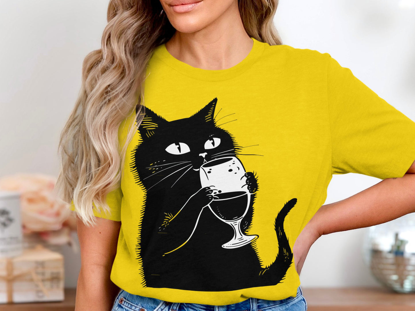 Sipping Kitty - Wine Lover's Minimalist Cat Tee