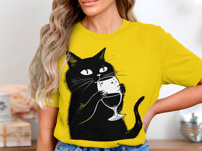 Sipping Kitty - Wine Lover's Minimalist Cat Tee