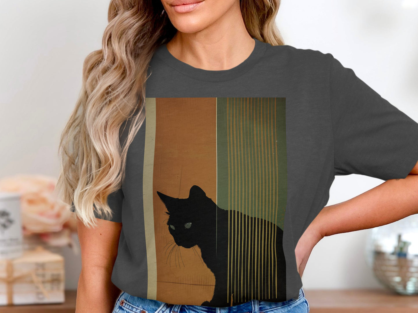 Nocturnal Gaze Cat Tee - Artistic Whiskers & Midnight Mystery