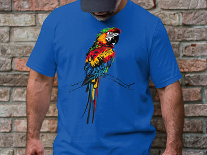 Asemic Avian Echoes - Colorful Parrot in Abstract Script Art Tee
