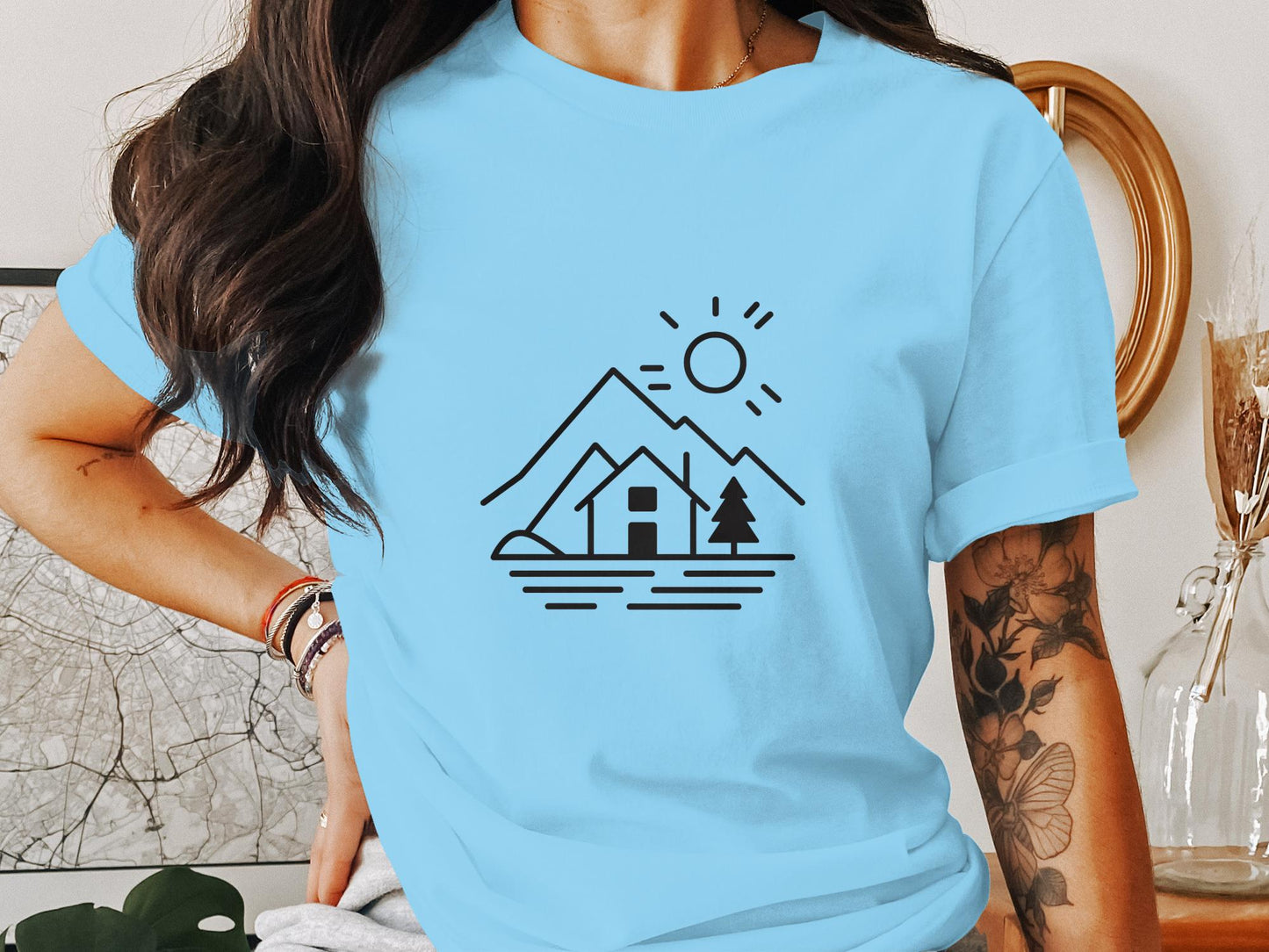 Mountain Retreat Line Art Tee - Serene Wilderness Escape