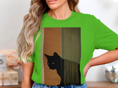 Nocturnal Gaze Cat Tee - Artistic Whiskers & Midnight Mystery