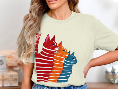 Colorful Whiskers Tee - Vivid Feline Trio