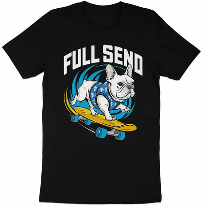 Full Send Bulldog - Skateboarding Dog Tee with Tropical Flair