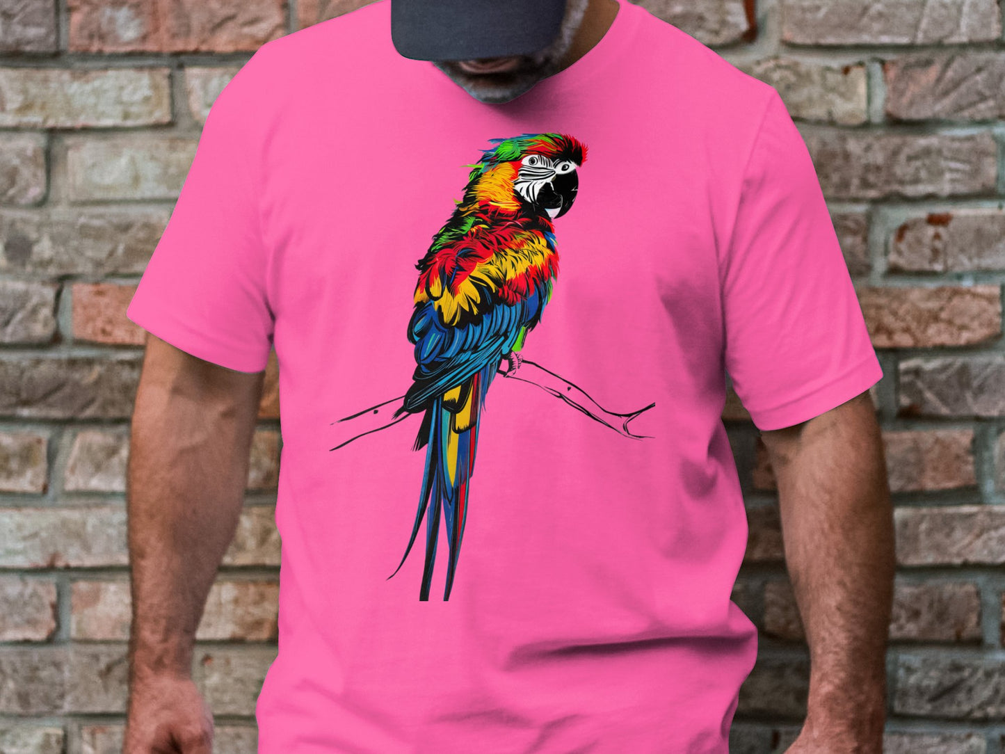 Asemic Avian Echoes - Colorful Parrot in Abstract Script Art Tee