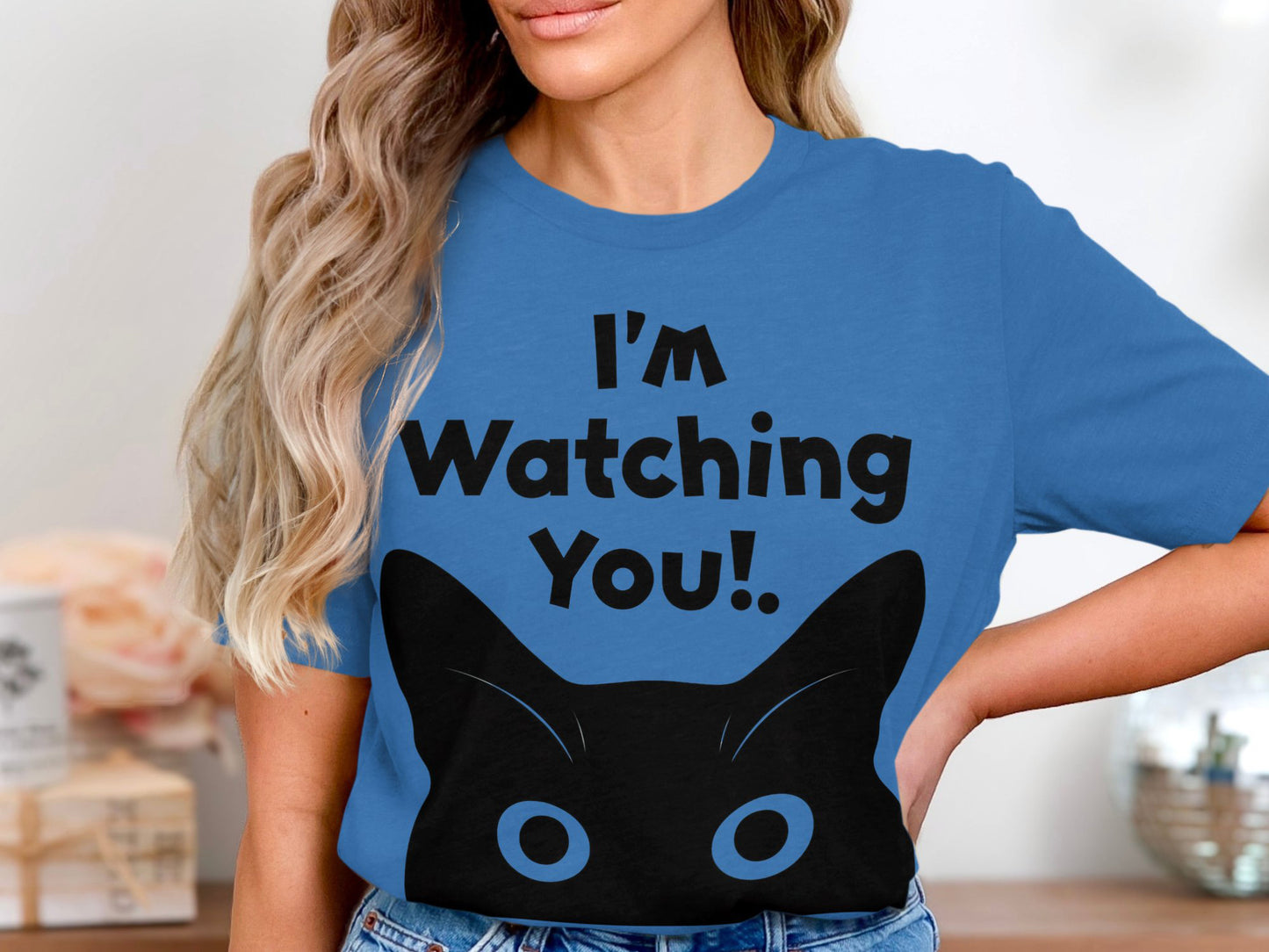 I'm Watching You! Cat Silhouette Tee - Whimsical Feline Fashion