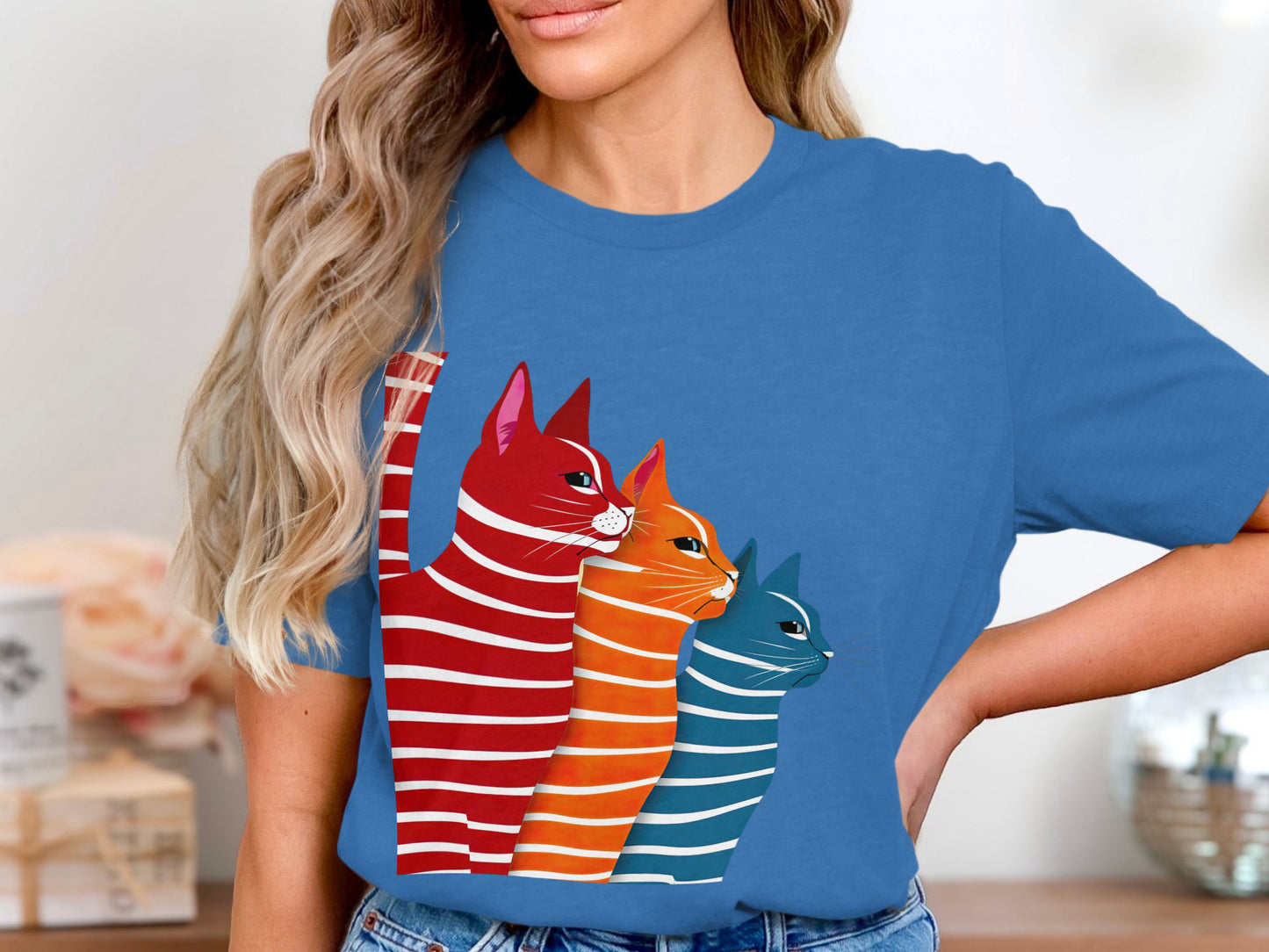 Colorful Whiskers Tee - Vivid Feline Trio